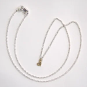 full view sterling silver rope chain with 14K yellow gold authentic pendant on white background